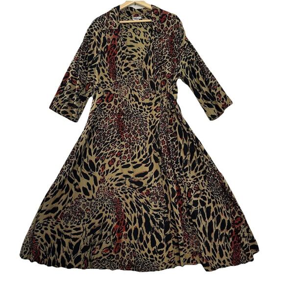 Go Fish Wrap Dress Womens XXL Animal Print Midi Rayon Mobwife Artsy Boho - Picture 1 of 13